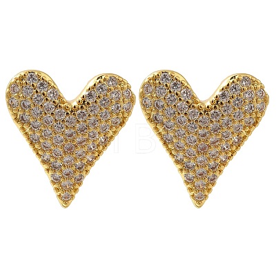 Rack Plating Heart Brass Pave Clear Cubic Zirconia Stud Earrings EJEW-I310-03G-1