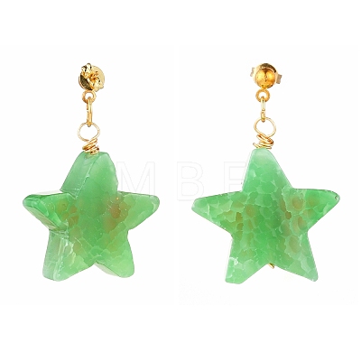 Natural Agate Star Dangle Stud Earrings EJEW-JE04420-1