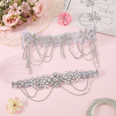 2Pcs 2 Styles Flower Forehead Crystal Rhinestone Headbands OHAR-ME0001-17-1