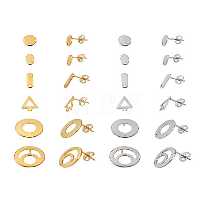 48Pcs 12 Styles 201 Stainless Steel Stud Earring Findings EJEW-TA0001-06-1