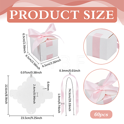 Square Paper Wedding Candy Storage Boxes with Ribbon AJEW-WH0609-744B-1