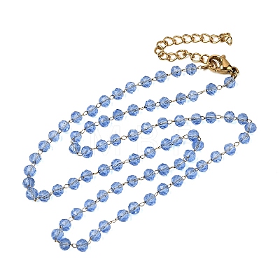304 Stainless Steel with Glass Faceted Rondelle Bead Handmade Link Chain Birth Stone Necklaces for Women NJEW-G195-01G-07-1