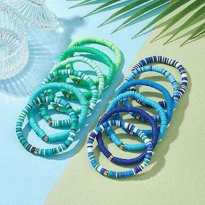12Pcs 12 Color Polymer Clay Heishi Surfer Stretch Bracelets Set with Plastic Beaded BJEW-JB09547-1