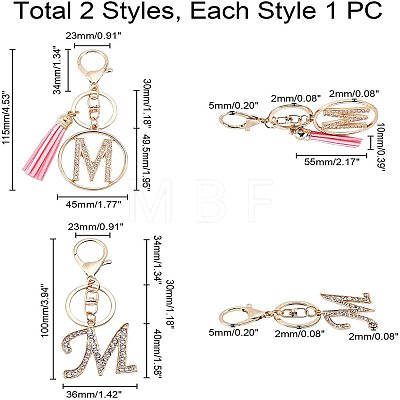 2Pcs 2 Style Alloy Rhinestone Keychain Sets KEYC-WR0001-01M-1