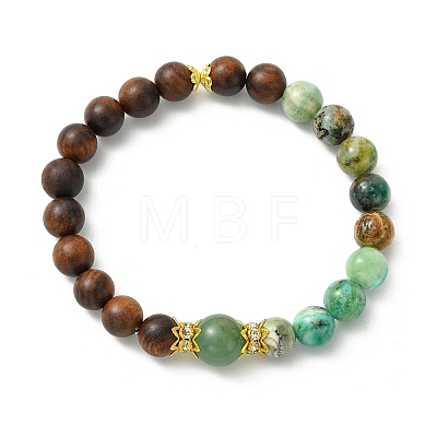 Natural African Padauk Wood & Green Line Jasper Beaded Stretch Bracelets for Women BJEW-JB14100-02-1