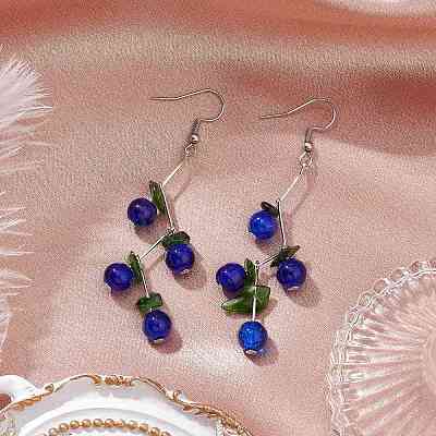 Spray Painted Crackle Glass Beads & Natural Diopside Chip Beads Dangle Earrings EJEW-JE06289-01-1