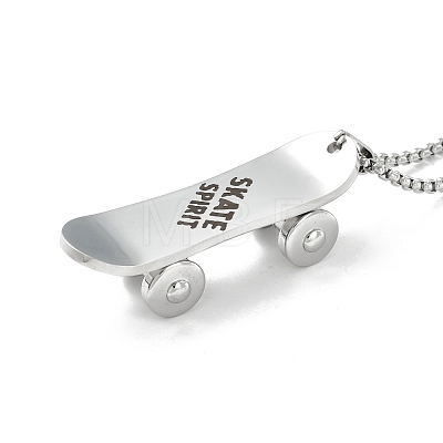 304 Stainless Steel Skateboard with Word Skate Spirit Pendant Necklace NJEW-M188-01P-1