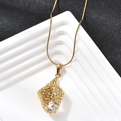 304 Stainless Steel with Clear Glass Leaf Pendant Necklaces NJEW-G184-06G-1