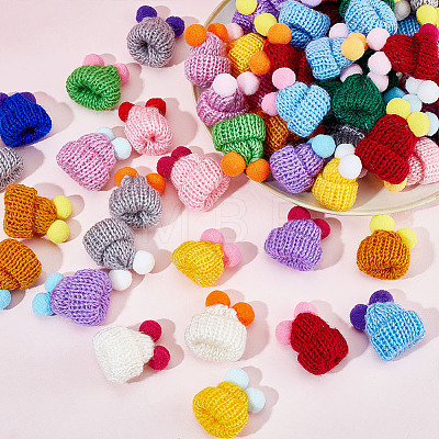  72Pcs 12 Colors Woolen Crochet Mini Hat with Double Pom Pom Ball DIY-NB0008-90-1