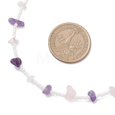 Natural Amethyst & Rose Quartz Chip & Glass Seed Baeded Necklaces for Women NJEW-JN05603-03-1