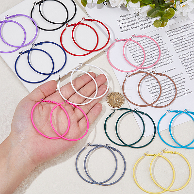 12 Pairs 12 Colors Alloy Huggie Hoop Earrings EJEW-DC0001-43-1