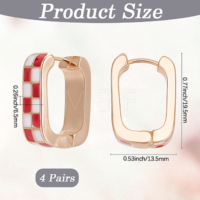 4 Pairs Rectangle with Tartan Pattern Alloy Enamel Hoop Earrings EJEW-SC0002-26B-1