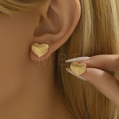 Romantic Striped Heart Stainless Steel Stud Earrings JJ3371-2-1