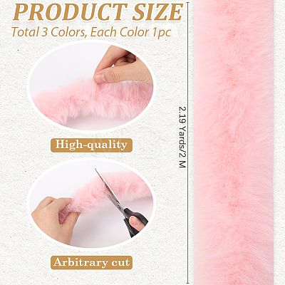 3Pcs 3 Colors Faux Fur Chenille Stick Fabric Roll for Christmas Tree Decor or Wreath Bows Craft FIND-CY0002-08-1