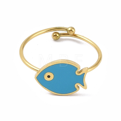 Ion Plating(IP) Fish 304 Stainless Steel Enamel Ring RJEW-A038-14G-02-1