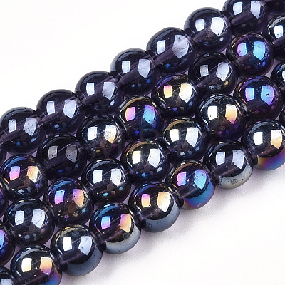 Electroplate Transparent Glass Beads Strands X-GLAA-T032-T6mm-AB03-1