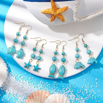 Ocean Series Synthetic Turquoise Dangle Earrings EJEW-JE05849-1