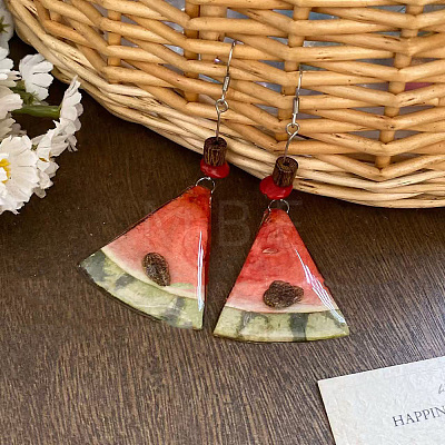 Resin Cute Fruit Watermelon Slice Dangle Earrings WGE2164-01-1