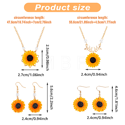 FIBLOOM Sunflower Jewelry Set with Imitation Pearl Beaded SJEW-FI0001-30-1