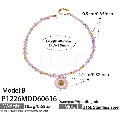 Resin Dried Flower Pendant Natural Amethyst Chip Beaded Necklaces for Women WG0DB7D-02-1