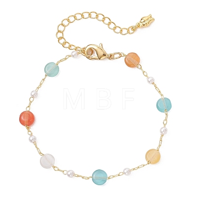 Colorful Cat Eye & Plastic Pearl Beaded Link Bracelets for Women BJEW-JB12971-1