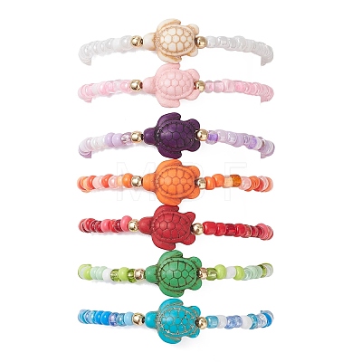 7Pcs Dyed Synthetic Turquoise & Electroplate Non-magnetic Synthetic Hematite Beads Stretch Bracelets BJEW-JB13428-1