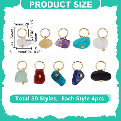120Pcs 30 Styles Natural & Synthetic Gemstone Chip Charms PALLOY-HY00079-1