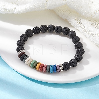 Dyed Colorful Natural Lava Rock & Rhinestone Beaded Stretch Bracelets for Women BJEW-JB09668-01-1