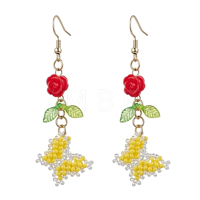 Glass Seed Beads Butterfly Dangle Earrings EJEW-MZ00347-03-1