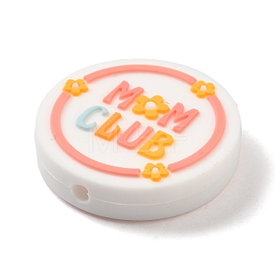 Flat Round with Word Mom Club Silicone Focal Beads SIL-Q025-02A-1