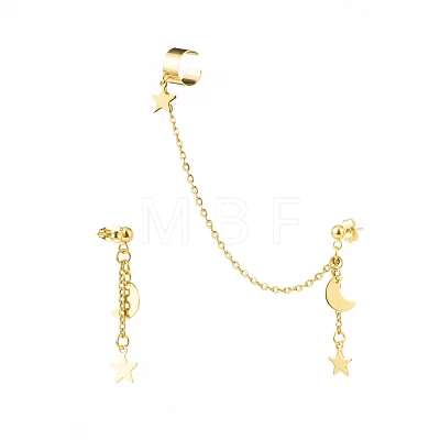 304 Stainless Steel Moon and Star Asymmetrical Earrings EJEW-JE04888-01-1