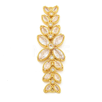 Brass Pave Clear Cubic Zirconia Flower with Leaf Links Connector Charms KK-P277-52G-01-1