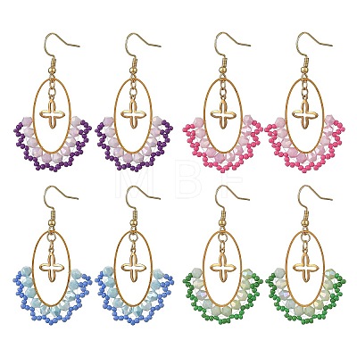 Oval Brass & 304 Stainless Steel Dangle Earrings EJEW-MZ00799-1