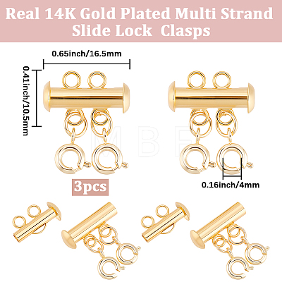 3Pcs 2 Holes Brass Slide Lock Clasps KK-BBC0027-60A-1