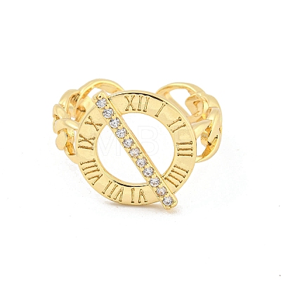 Clock Brass Micro Pave Clear Cubic Zirconia Open Cuff Rings RJEW-G309-09G-1