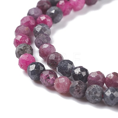 Natural Red Corundum/Ruby and Sapphire Beads Strands G-R460-4mm-013-1