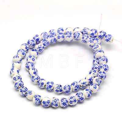 Handmade Flower Printed Porcelain Ceramic Beads Strands PORC-M005-6mm-10-1