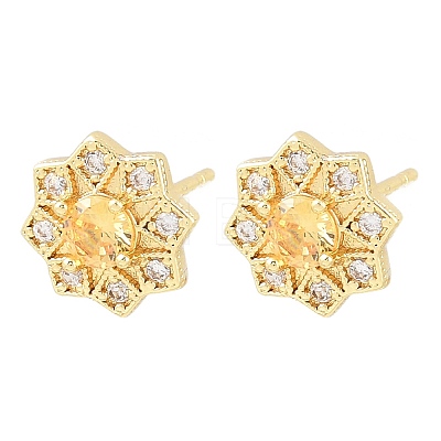 Brass Micro Pave Cubic Zirconia Stud Earrings for Women KK-A305-03G-01-1