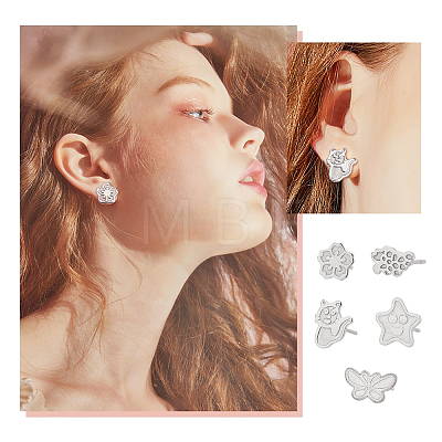 100Pcs 5 Style 304 Stainless Steel Stud Earring Settings STAS-DC0003-99-1