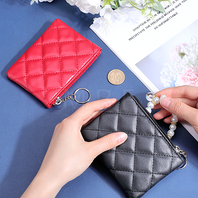 2Pcs 2 Colors Rhombus Pattern PU Leather Zip Pouches ABAG-CP0001-05-1