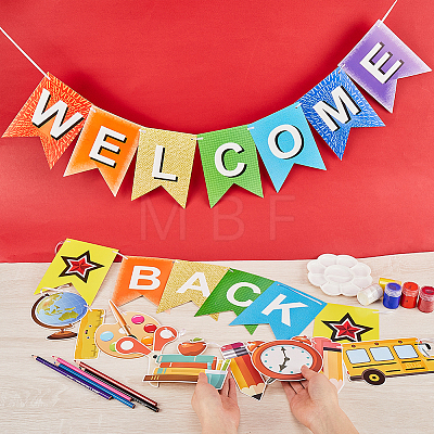 CRASPIRE 2 Sets 2 Styles Welcome Come Back & School Supplies Paper Banners DIY-CP0009-68-1