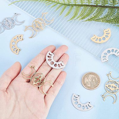 16Pcs 4 Style 201 Stainless Steel Pendant Links STAS-DC0002-64-1