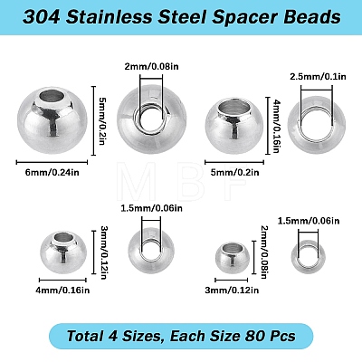 SUNNYCLUE 320Pcs 4 Styles 304 Stainless Steel Spacer Beads STAS-SC0006-88-1