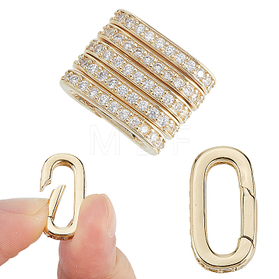 6Pcs Brass Micro Pave Clear Cubic Zirconia Spring Gate Rings ZIRC-DR0001-07-1