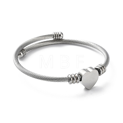 304 Stainless Steel Cuff Bangle with 201 Stainless Steel Heart Beaded BJEW-Z014-01P-1