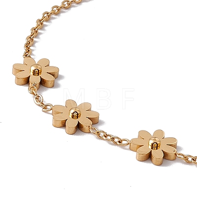 316 Stainless Steel Flowers Link Bracelet with Cable Chains for Women BJEW-G655-06G-1