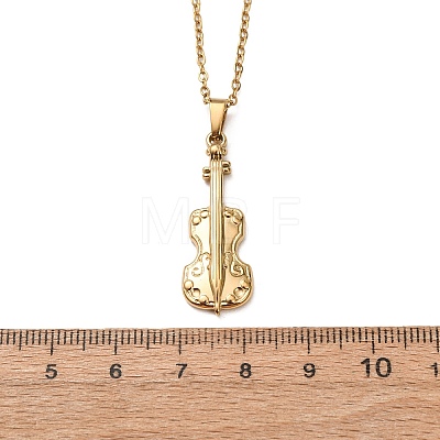 304 Stainless Steel Violin Pendant Cable Chain Necklaces for Men Women NJEW-K308-11G-1