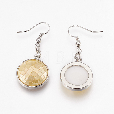 Natural Yellow Shell Dangle Earrings EJEW-F162-C02-1