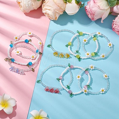 3Pcs 3 Colors Acrylic Charms Bracelets Sets for Women BJEW-TA00577-1