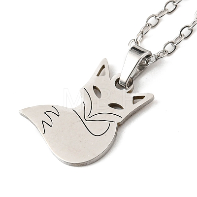 201 Stainless Steel Fox Pendant Necklace with Cable Chains NJEW-Q317-27P-1